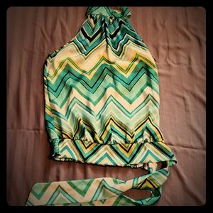 Patterned silky sleeveless blouse